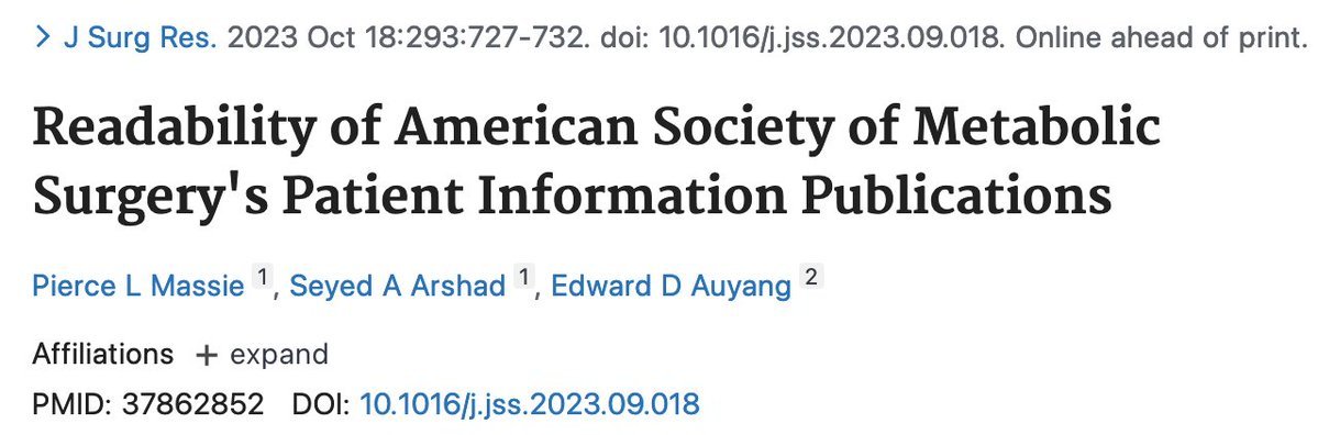 S. Arshia Arshad, MD, MS (@sarshiaarshad) on Twitter photo Just published! pubmed.ncbi.nlm.nih.gov/37862852/ <a href="/MassiePierce/">Pierce L Massie</a>
<a href="/EdwardAuyang/">Edward Auyang</a> <a href="/UNM_Surgery/">UNM General Surgery</a> Just published! pubmed.ncbi.nlm.nih.gov/37862852/ <a href="/MassiePierce/">Pierce L Massie</a>
<a href="/EdwardAuyang/">Edward Auyang</a> <a href="/UNM_Surgery/">UNM General Surgery</a>