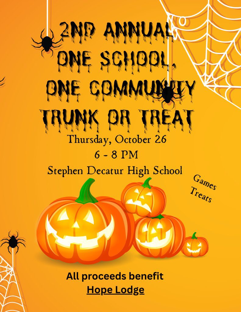 SDHSSeahawks's tweet photo. It was an awesome night for our #OneSchoolOneCommunity Trunk or Treat event! It was truly our pleasure seeing so many community members and #DecaturNation families in our buiilding. Many thanks to everyone for a “spooktacular” night! 🎃👻 https://t.co/qbdzCtOrY5