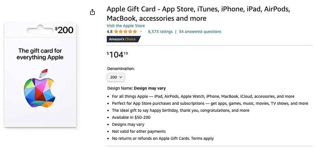 Apple Gift Card - App Store, iTunes, iPhone, iPad, AirPods, MacBook,  accessories and more