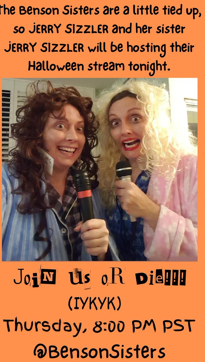TWITCH. Tonight. 8 PM PST
Twitch.tv/BensonSisters 

It will be hosted by very sane people. Cc:<a href="/TheJulieBenson/">Julie Benson</a>