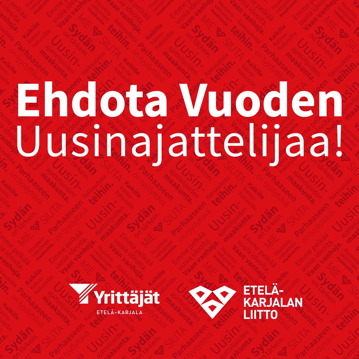 Etelä-Karjala on uusinajattelijoiden maakunta. Mutta kuka on vuoden 2023 #uusinajattelija? Nyt pääset vaikuttamaan ja ehdottamaan vuoden uusinajattelijaa 31.12.2023 asti:
 lyyti.fi/questions/55e9…
p.s. #parhaaseenontyydyttävä