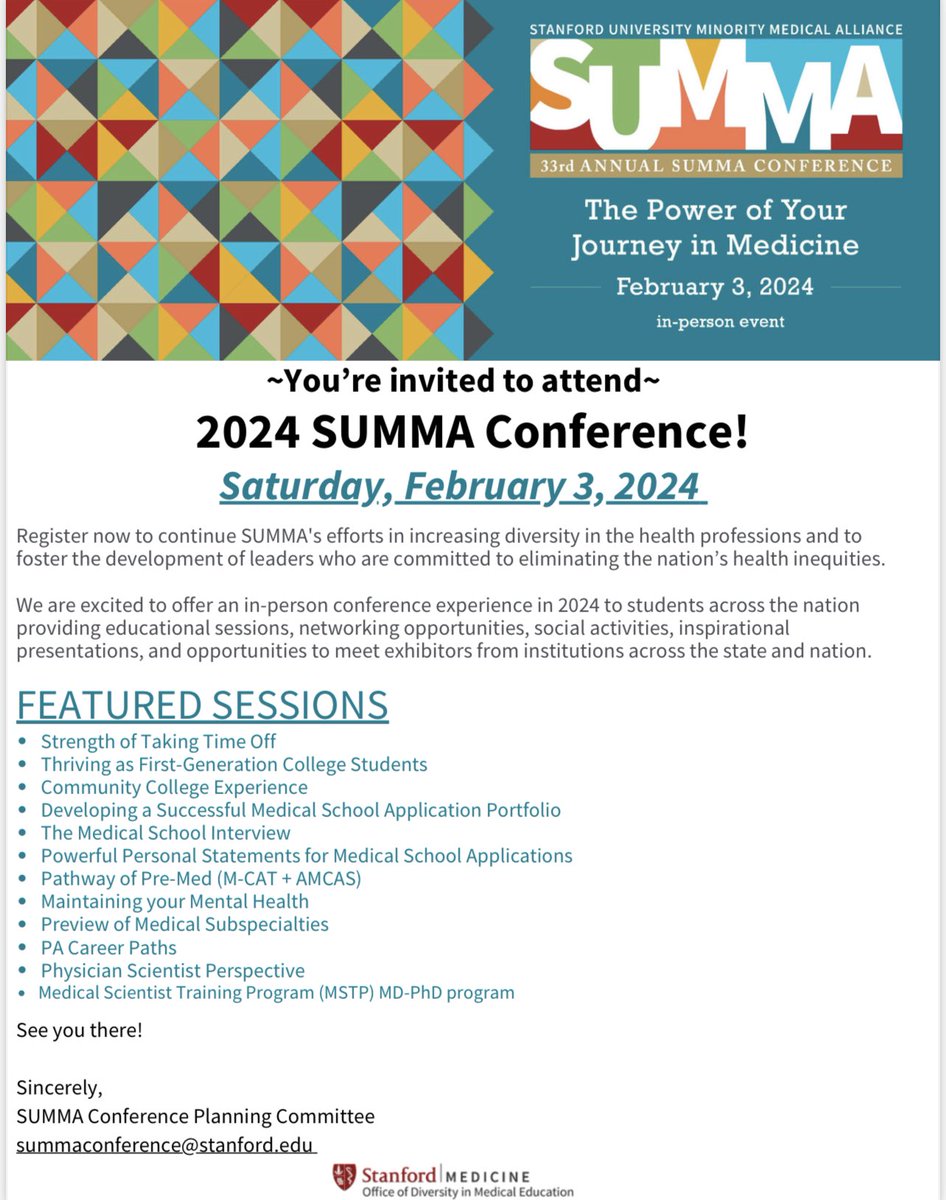 SUMMA Conference registration is now open! For further information and details please visit:  summaconference.stanford.edu