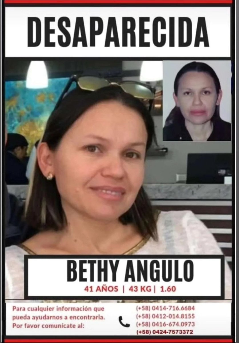 Erling1030's tweet photo. Señores @CaraotaDigital @Canal_Televen @NTN24ve @noticierovv no hay respuesta de @CICPC desde que formalizaron la denuncia.
@DouglasRicoVzla
#buscarhastaencontrarlas
#CICPCbuscamosaBethyAngulo #FiscaliacasoBethyAngulo
#MeridaVzla
#Meridavenezuela 
@GoberMerida
#Gobernacionmerida https://t.co/aAJZ0CVuqq