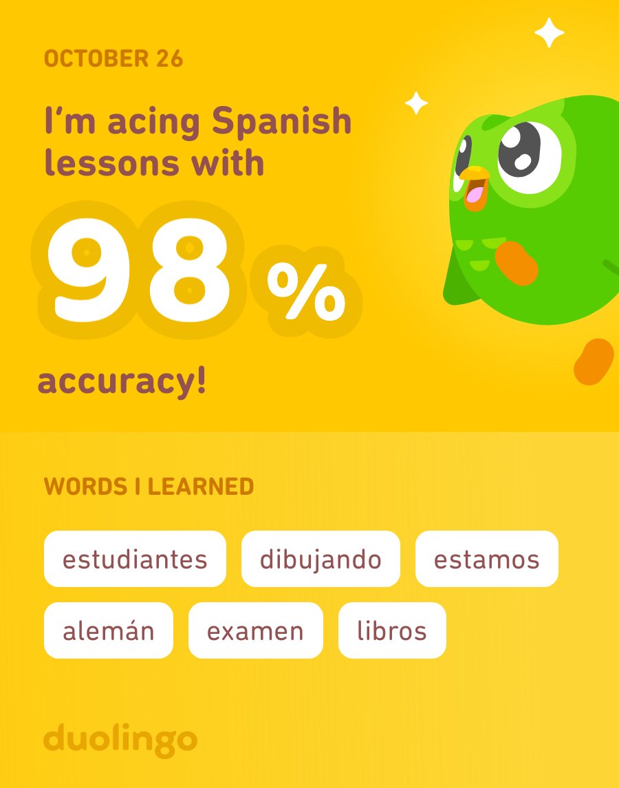 MaineLyon's tweet photo. I’m learning Spanish on Duolingo! It’s free, fun, and effective. https://t.co/BJ6HjVZQjh