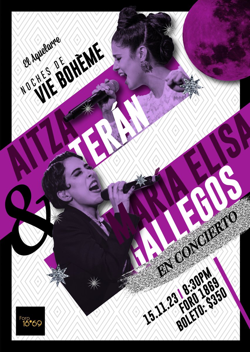 Norteña power! El 15 de noviembre tendremos concierto con <a href="/AitzaTeran/">Aitza Terán</a> y <a href="/mariaelisagama/">María Elisa</a> en <a href="/Foro1869/">Foro 1869</a>, muchas canciones musicaleras y otras tantas favoritas #NochesDeVieBohème
Boletos 👉🏻 eventbrite.com/e/noches-de-vi…