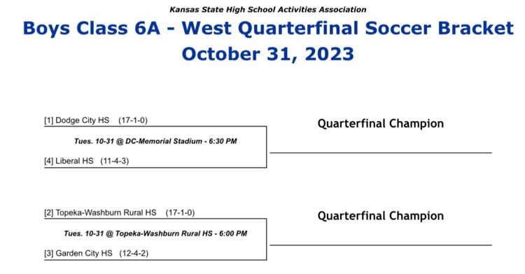 LiberalRedskins's tweet photo. Liberal ⚽️ will match up with Dodge City on Tuesday at 6:30PM. Winner will advance to the Final Four. https://t.co/HC3I1c2Jn0