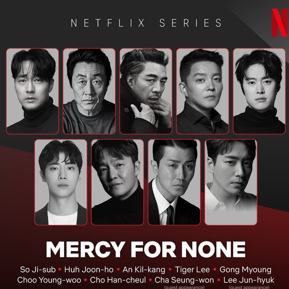 Officially confirmed cast for Netflix webtoon-based noir action drama #PlazaWars:

#SoJiSub #HeoJoonHo #GongMyung #ChooYoungWoo #AhnKilKang #LeeBumSoo #ChoHanCheol #ChaSeungWon #LeeJunHyuk