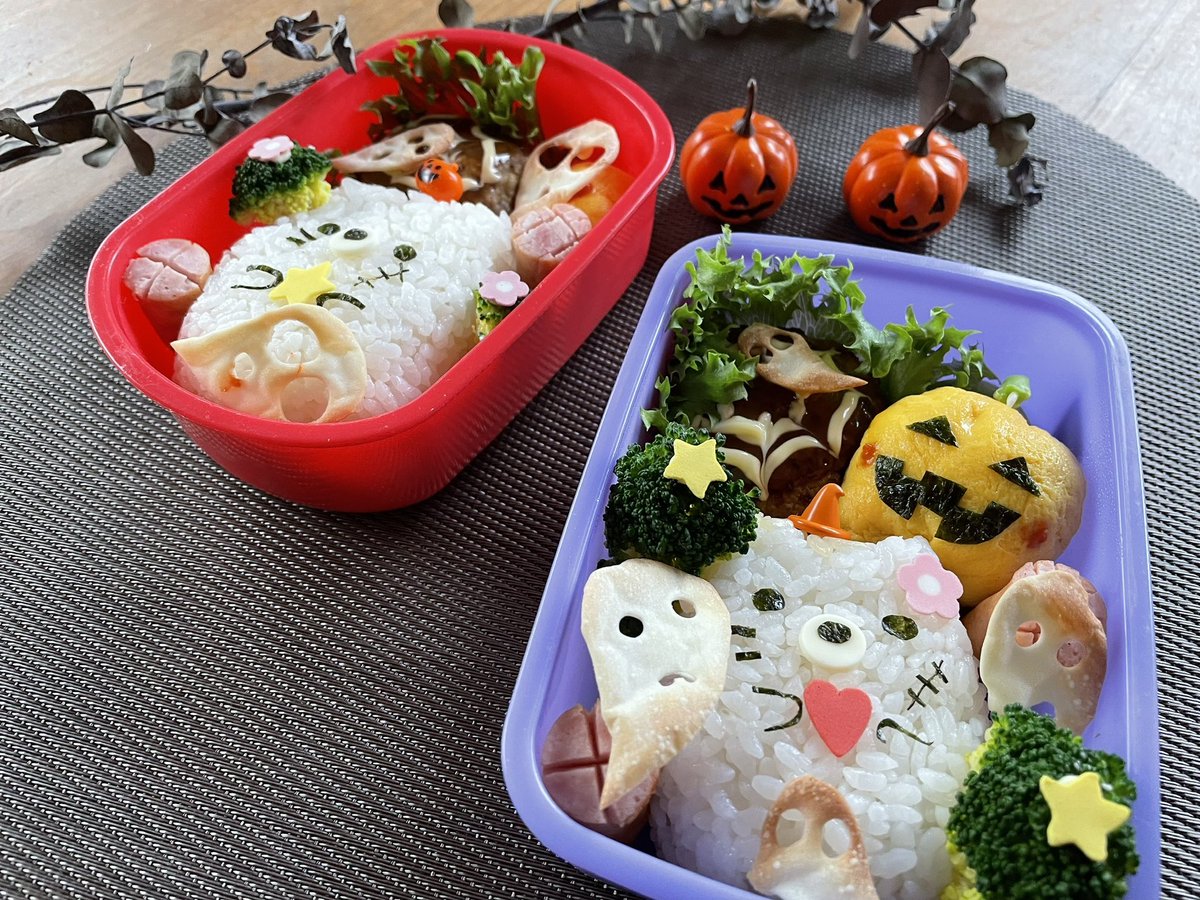 dayat281's tweet image. そしてこれが２年前😆✨
だいぶ成長してる👏

去年は誰も弁当なかったので、ハロウィン弁当は無し👍

#すみっコぐらし弁当