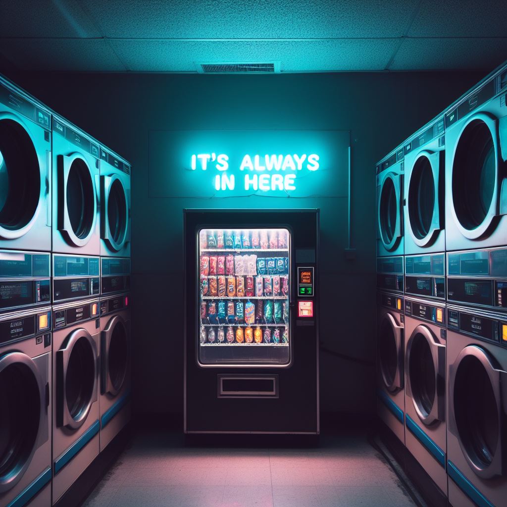 long ago i had a dream where i was at an empty laundromat at night, it was dark, nobody was there. But down this row of washers was a glowing vending machine

i was finally able to make it❤️‍🔥