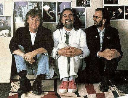 thinkstarrison's tweet photo. With Paul McCartney during filming for the Anthology documentary, 1995 https://t.co/MFJuz2LI9A