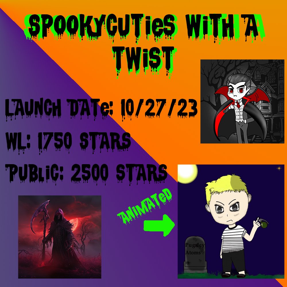 SpookyCuties With a Twist is starting the WL sale tomorrow at 3pm EST and Public mint starts 10/28/2023 at 3pm EST!!!

<a href="/StargazeZone/">Stargaze ✨🔭</a> <a href="/SunnysideReaper/">Sunnyside Reapers | Cemetery LIVE on Play Store!</a> <a href="/mamoresxiv/">María ☾ ~ mamoresxiv</a> <a href="/startynft/">starty.stars - Stargaze 💗!</a> <a href="/HorizonsUnbound/">Horizons Unbound</a> <a href="/venigshizer/">lavie</a> <a href="/calicocrypto22/">Calico | Stray Nation</a> <a href="/kittiesprinklez/">KittieSprinkles.stars (Cats From Outer Space!!!)</a> <a href="/hauntedplague/">HauntedPlague.Stars</a>