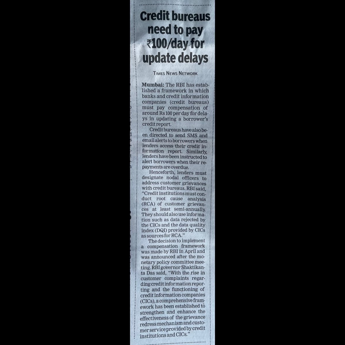 spendwiselyx's tweet photo. Amid all the occasional mischiefs or carelessness by the credit card issuers and credit bureaus, RBI is someone which always stands for consumer rights✅✅✅. 

👉Now credit bureaus (CIBIL, Experien, CRIF, Equifax) will have to pay penalty of Rs.100 per day if they don’t update your credit report and credit score on credit card closures, repayment, closure of loans etc.👌👌👌

👉If any hard enquiry is made to your credit report by banks, NBFCs (loans and credit card issuers), you will get SMS alert 🥳🥳🥳

👉Loans and Credit Card issuers will have to appoint a dedicated officer to handle customer grievances with Credit reports (CIBIL score and other credit scores)

Hope the things will improve with the above 🤞

Press Like 👍 button and Share if you found it informative 😊. 

Follow “SpendWisely” for updates, info and tips about credit cards and online shopping. 
———————————————-
For all ongoing Credit Card offers (First Year Free, Lifetime Free, Extra Joining Benefits Offers), visit Micro-website of SpendWisely. 

Here is the Link 👉https://t.co/54MiLQEW6Z
————————————————
Note: Always take a credit card basis your own need and personal spending pattern, not just because of an offer. Make your own assessment. Some of the Links in the post might be my referral links. If you apply through these links I might get some referral bonus.                  

#creditcard #creditcards #spendwisely #onlineshopping