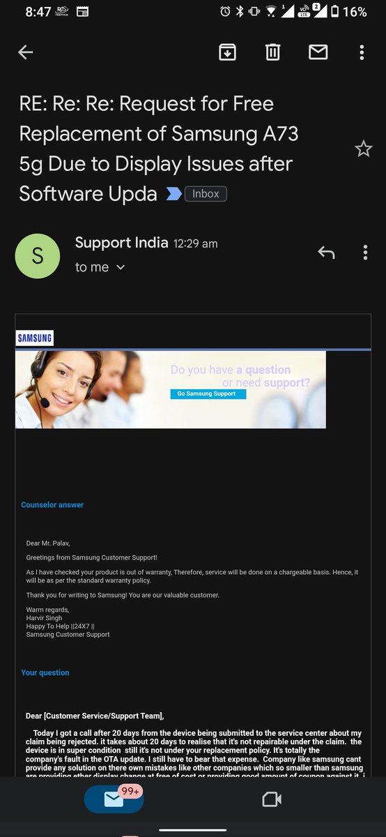 Ak_palav's tweet photo. @Dhananjay_Tech @geekyranjit @C4ETech @SamsungIndia @SamsungMobile  great service 👏 now saying it's out of warranty 20 days after collecting my device. From 1st company and service centre knows about it but they saying it now https://t.co/O7ImoheMmk