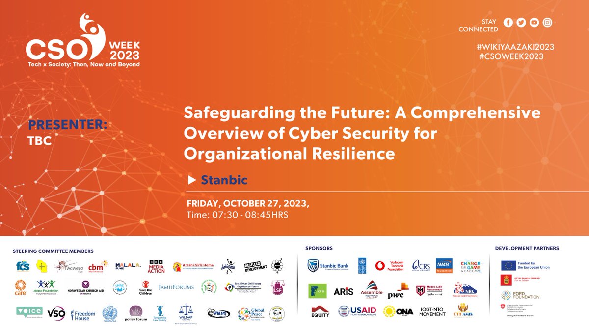 CSOWeek's tweet photo. As we approach the end of the #CSOWeek2023, get ready for an action-packed day featuring insightful discussions on safeguarding cyber resilience, ChatGPT, envisioning Tanzania's future, and understanding the dynamics of civil society. Don't miss out on these impactful sessions! https://t.co/8U7CJjFG0f