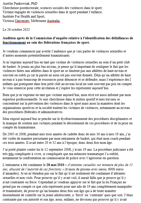 AureliePanko's tweet photo. 📢 Hier j’ai été entendue à l’Assemblé Nationale auprès de la commission relative à l’identification des défaillances de fonctionnement au sein des fédérations françaises de sport. 

✊🏼Voici mon exposé (attention je parle de violences).

1/5 https://t.co/yUhHQnhYES