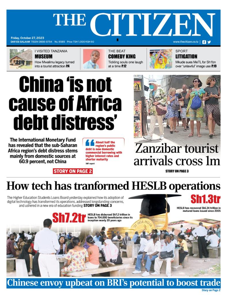 TheCitizenTz's tweet photo. Top headlines this Friday, October 27,  2023.

Grab a copy of TheCitizen at any newsstand or online via:

PlayStore - https://t.co/o11qwn5rWj 
App store - https://t.co/5FLhkXNoqP 

Website -epaper.nation.africa/tz
 https://t.co/HKGroi7sW7

#TheCitizenNews
#empoweringthenation https://t.co/8icxtPcHVU