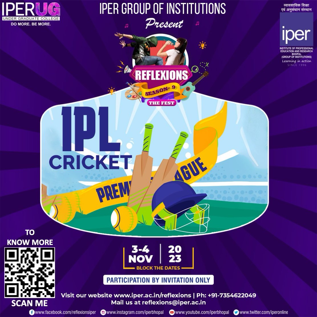 🏏 Cricket Lovers, Assemble! It's Time to Build Your Dream Team! 🏏

Get ready to unleash your inner cricket guru at RefleXions Season 9's IPL Cricket! 🙌 

#RefleXionsSeason9 #CricketFever #IPLCricket #DreamTeam #AuctionGame #ManagerialSkills #SportsMania #CampusEvents #Bhopal