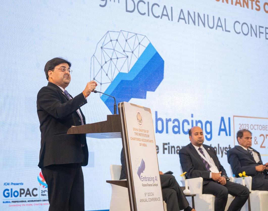 Doha(Qatar) Chapter of ICAI held its Annual Conference on the theme 'Embracing #AI-Future Finance Catalyst on 26.10.2023. The event was graced by CA. Suresh Prabhu, Fmr. Union Minister, CA. Aniket S. Talati, President- ICAI, CA. Ranjeet K. Agarwal, VP-ICAI & Chapter MC Members.