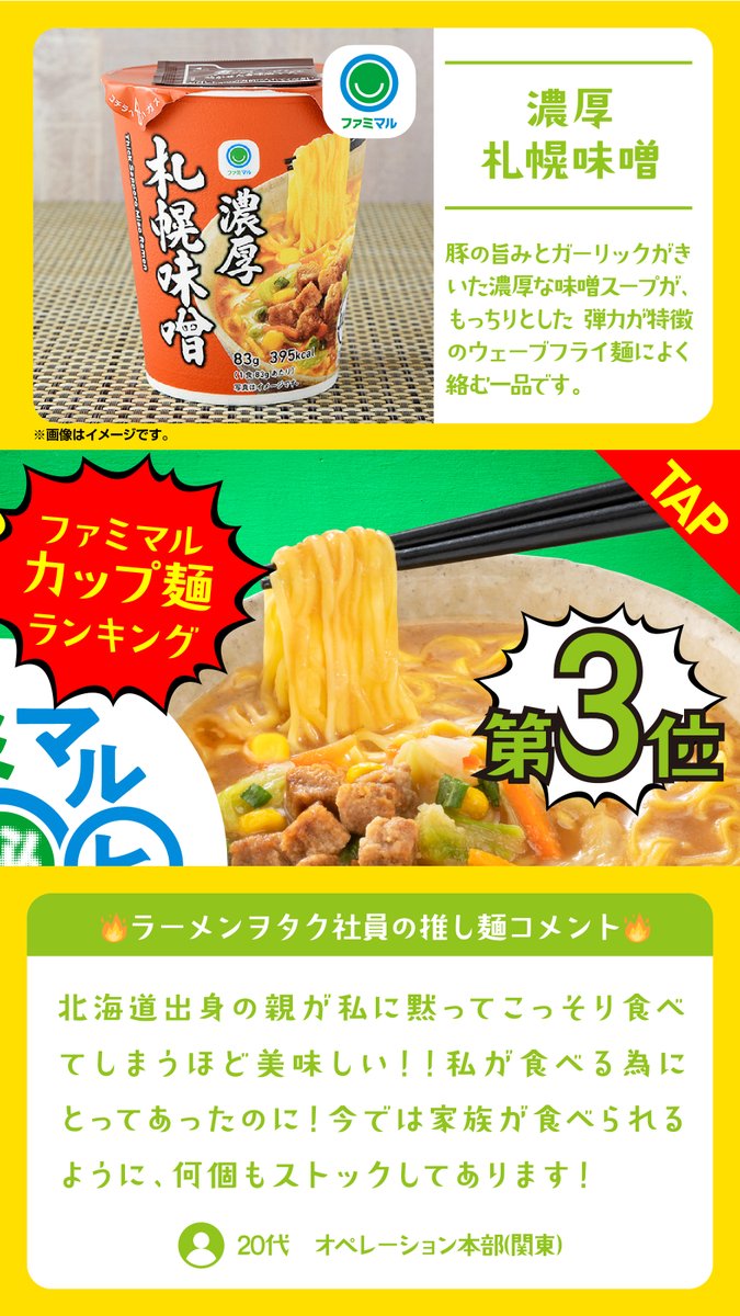 famima_now's tweet photo. 【1位の激アツコメント必見🔥】
ラーメンヲタク社員が厳選した
深夜にすする背徳感がたまらない！
ファミマルカップ麺ランキング🍜

@famima_now をフォロー&amp;リポストで
#ファミマル商品詰め合わせ が
抽選で5名様に当たる✅
※応募は11/6(月)まで

#ファミマル秘ランキング
https://t.co/V45coVWDrb https://t.co/gr19nFER8U