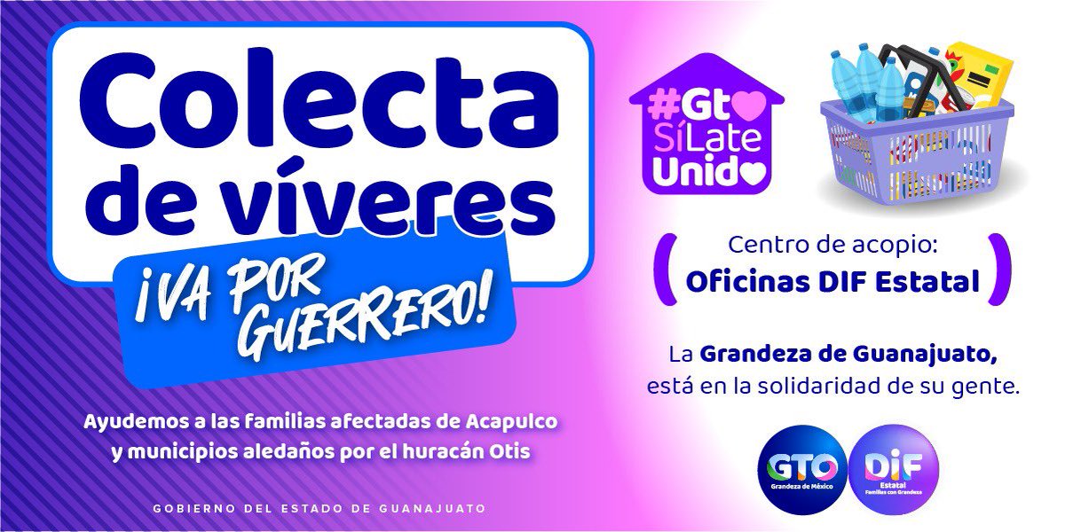 diegosinhue's tweet photo. En #Guanajuato la solidaridad es parte de nuestra grandeza.🤝

Las familias de #Acapulco y zonas aledañas nos necesitan, por eso los invito a que se sumen a la colecta de víveres para los afectados por el huracán #Otis.  Estaremos recibiendo las donaciones en las oficinas del @difgto.

Juntos demostremos, una vez más, el espíritu solidario que nos distingue. 🇲🇽👨‍👩‍👧‍👦