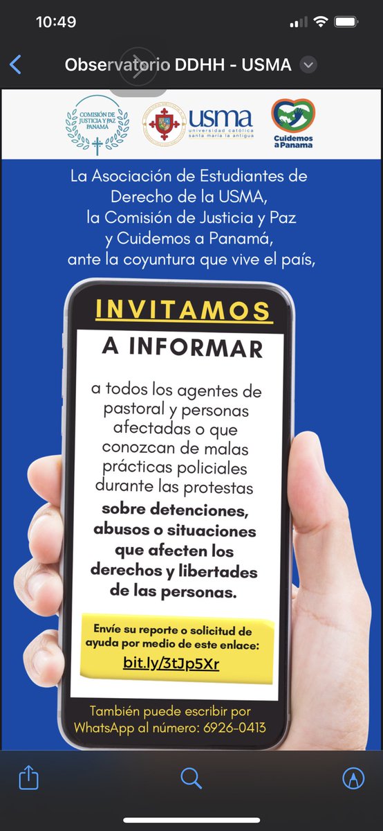 Okideobaldia's tweet image. Puedes informar aquí: sobre detenciones, abusos o situaciones que afecten los derechos y libertades de las personas, ante la coyuntura que vive el país #USMAPanamá, la @JusPaxPanama y @cuidemosapanama
➡️ bit.ly/3tJp5Xr