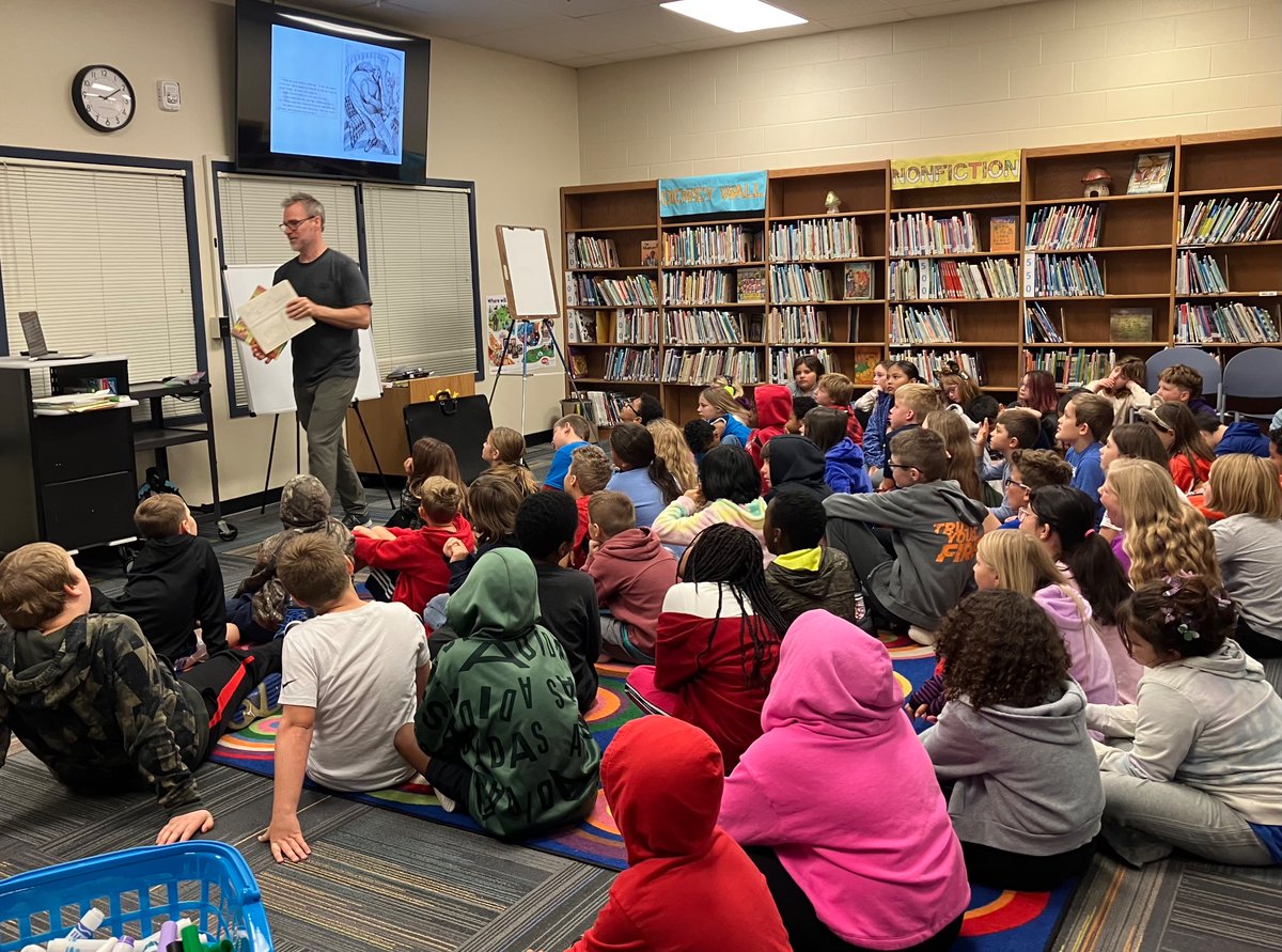 KrobReads's tweet photo. #4thGrade had an awesome #author #illustrator visit from Brad Sneed.  #childlit #schoollibrary https://t.co/JpdinWasy3