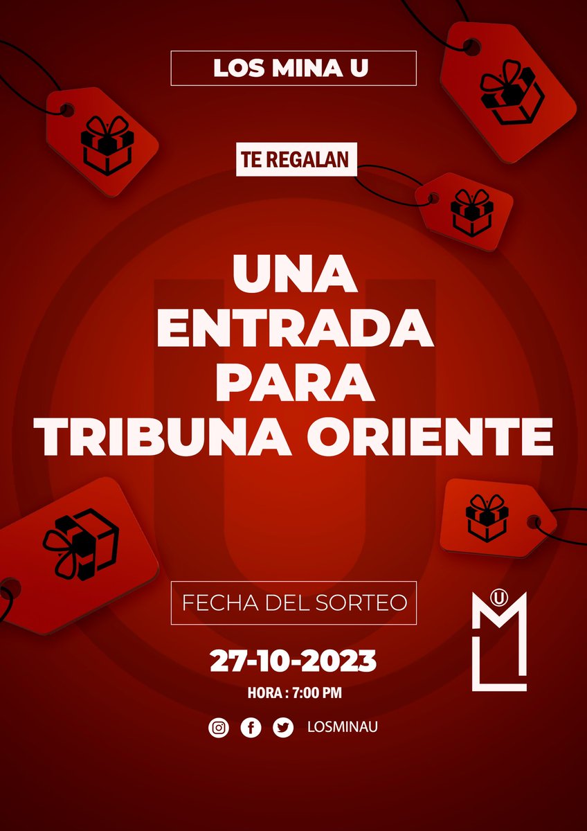 SORTEO NETAMENTE  EN IG
SIGUENOS

¡ATENCIÓN HINCHA CREMA!

LOS MINA TE REGALAN UNA ENTRADA PARA EL PARTIDO U VS SPORT HUANCAYO PARA LA TRIBUNA ORIENTE

Solo tienes que seguir los siguientes pasos:

1. Síguenos en IG <a href="/losminau/">LOS MINA (U)</a>