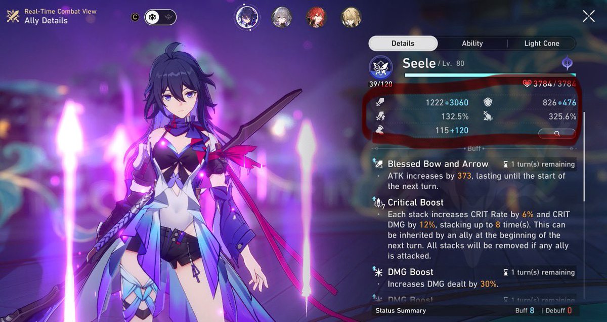 AnCastel_'s tweet image. That crit rate and dmg in this simulated universe run was off the charts with the right buffs and some Bronya love #HonkaiStarRail #Seele