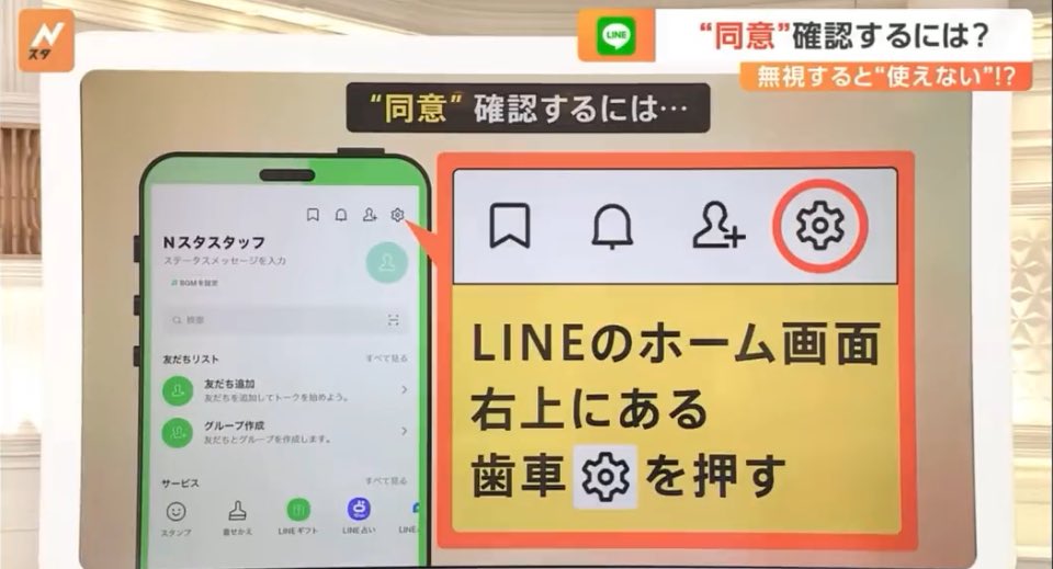 mokuyoku99's tweet photo. 11月からLINE使えなくなる問題！今後もLINE継続して使う方法、Nスタでやってた設定方法の解説わかりやすかったよ！①ホーム画面の⚙️押す②アカウントセンターの欄を押す③同意する押して完了！数秒で終わる！Yahoo!のアカウントと連携しなくてもOKだし簡単だったよ！今のうちにやっとこー！！ https://t.co/uQWSvFhbwH