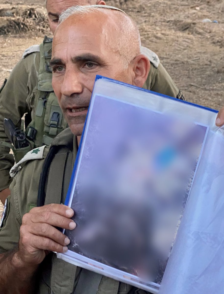 Ostrov_A's tweet image. “I carried a beheaded baby in my hands.”

This is Col. Golan Vach, who is heading up IDF’s Search &amp;amp; Rescue in southern Israel.

What he showed was so gruesome, I had to blur out the image. Just the most unimaginable evil, and yet there are still sick souls who would deny this!