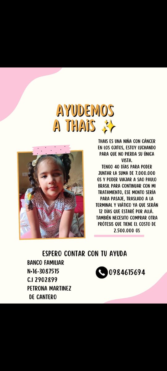 SolAracelyCant1's tweet photo. Mañana es el día que debo  de cubrir los 2.500.000 para la prótesis de thais, estoy a un día y lastimosamente no junte mas que 38 mil guaraní en es, thais ya debe de cambiar su prótesis porque le deja muy abierto el ójito, xfavor alguien de buen corazón que nos ayude 😭😭 https://t.co/QITbhqAjx6