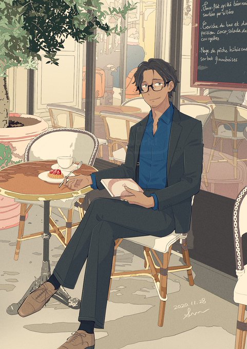 「カフェ 座る」のTwitter画像/イラスト(新着)