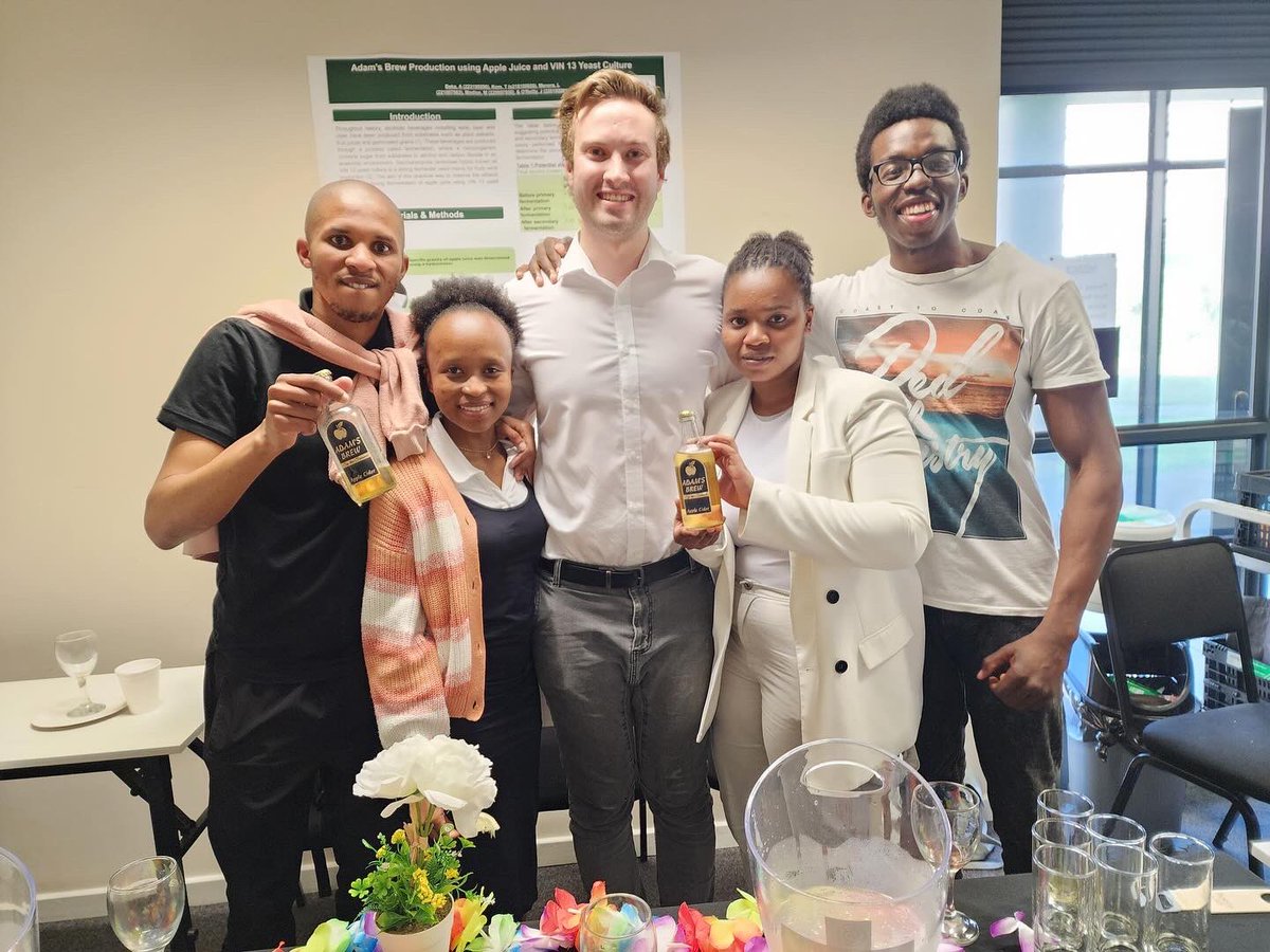 MandelaScience's tweet photo. Our 3rd-year Microbiology students are fermenting their way to knowledge and flavour in their Industrial Microbiology & Biotechnology module.
Their results were showcased in a poster presentation with a twist – a tasting and marketing experience! 📊🍇
#WineFermentation https://t.co/iZFGninugR