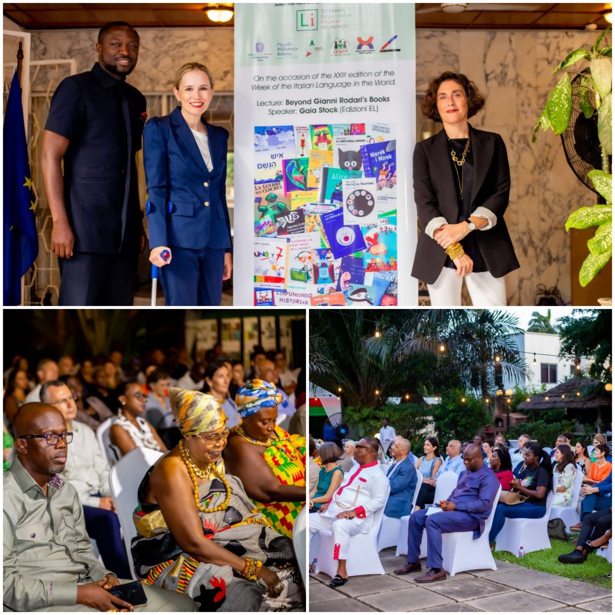 Lecture of Editorial Director Gaia Stock (Edizioni EL) "Beyond Gianni Rodari's Books 📚", with the moderation of <a href="/ghanalibraries/">Ghana Library Authority</a> CEO <a href="/hayfordsiaw/">Hayford Siaw</a>, at the Residence of the 🇮🇹 Ambassador, on the occasion of the XXIII edition of the Week of the Italian Language in the 🌍. #SLIM2023