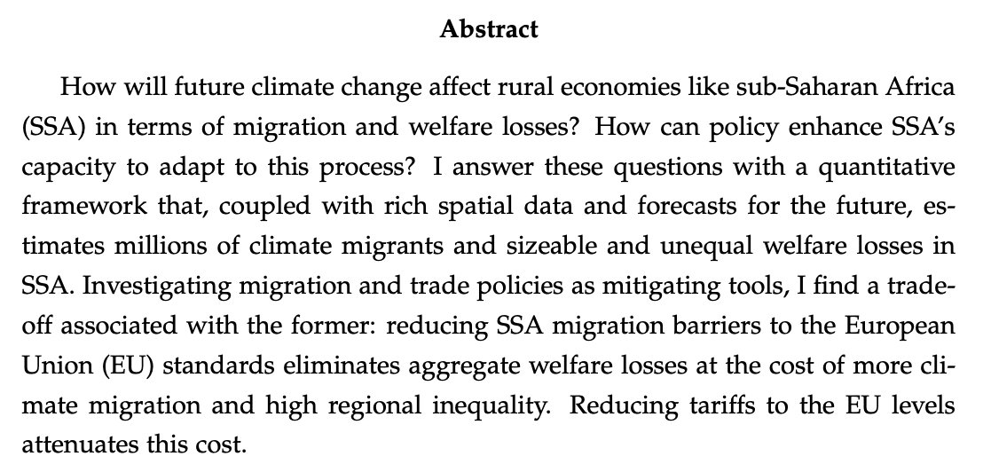 How will climate change affect rural economies like SSA? How can policymakers help these economies to adapt? Check the new version of my paper **Climate change and migration: the case of Africa** to learn more about it!

Link here: dropbox.com/s/vwy493m36ajg…
