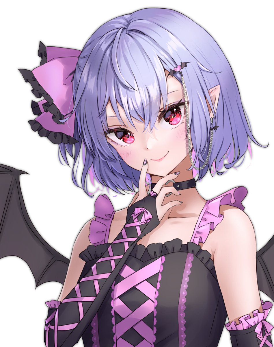 remilia scarlet 1girl solo wings bat wings pointy ears white background smile  illustration images