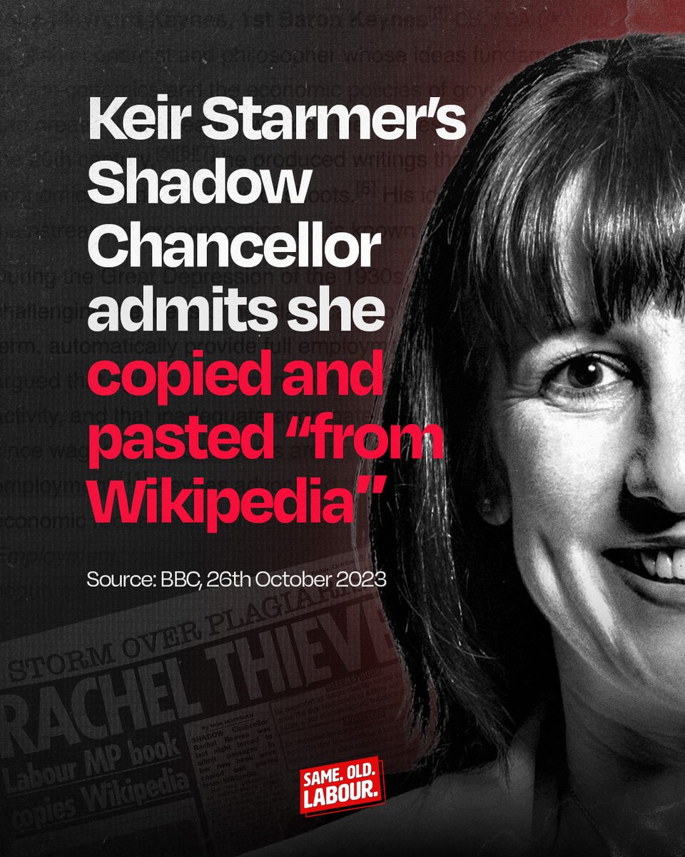 Labour prove once again they cannot be trusted - Wikipedia Shadow Chancellor, Rachel Reeves, admits she rips off her ideas on economic policy. #RachelReeves #Labour