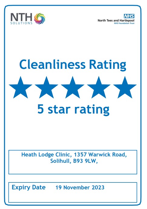 The clinic this week underwent its 2nd rigorous inspection by a NTH cleanliness auditor, who inspected all areas of the clinic & were issues a 5-star rating (the highest rating available).
For more info please visit:
nthsolutions.co.uk 
#solihullbusiness #FeelGoodFriday