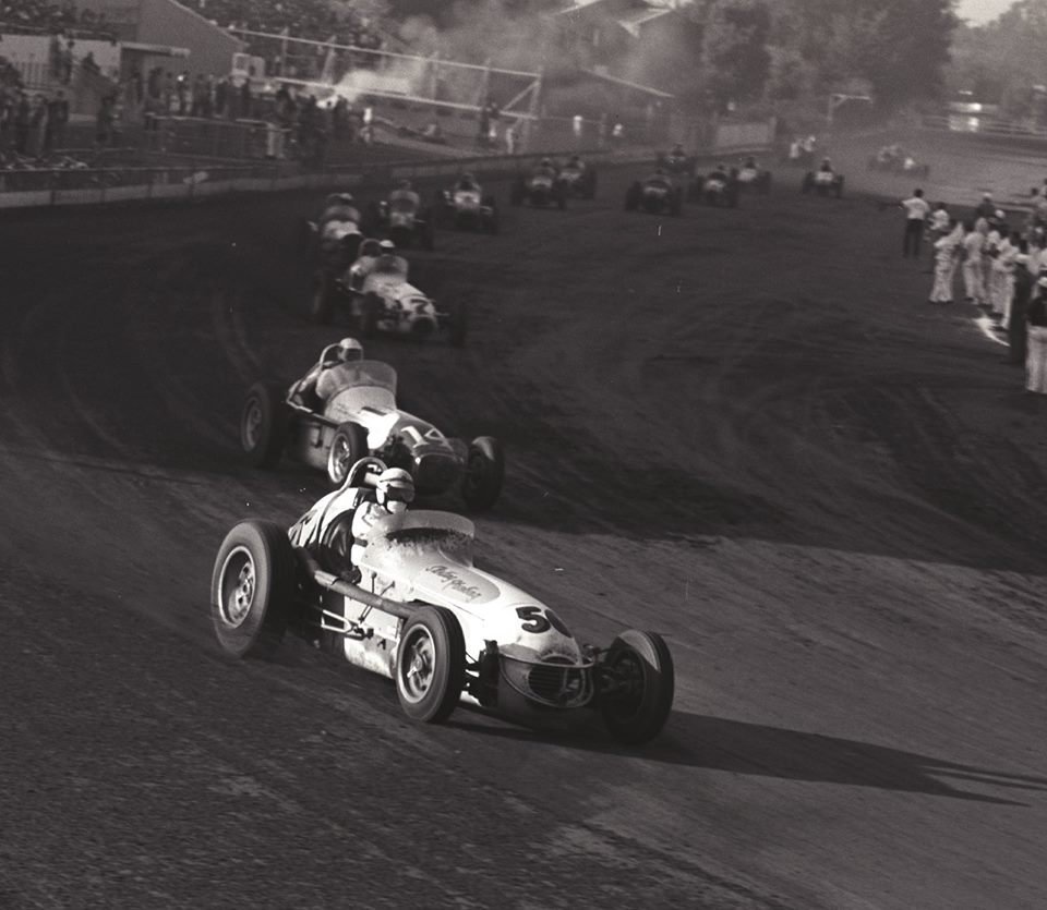 61 years ago today, 1962 Golden State 100 @ California State Fairgrounds.

#56 Jim Hurtubise led the first 5 laps &amp; finished 4th.
#14 A.J. Foyt won the race, leading the final 95 laps.
#7 Don Branson finished 2nd.
Elmer George finished 3rd.