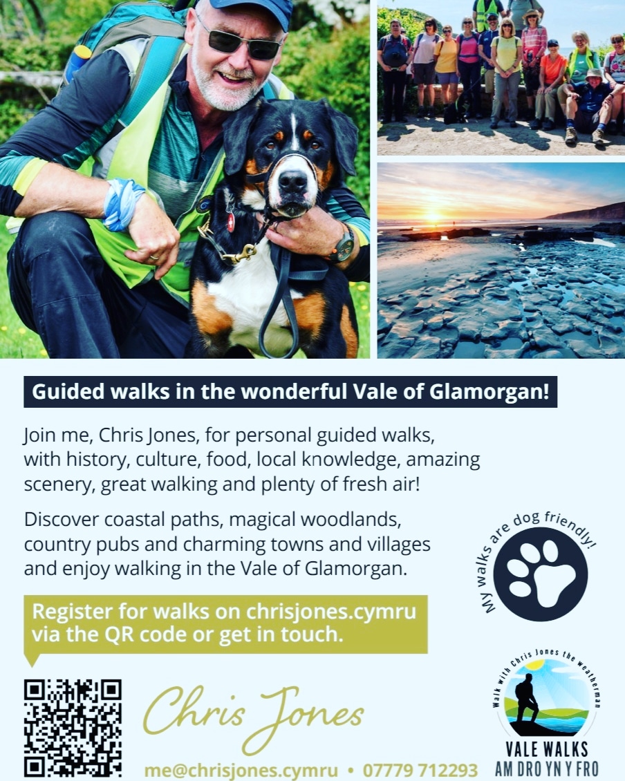 CTywydd's tweet image. If you&apos;re staying in Cardiff or out &amp;amp; about in the Vale of Glamorgan, you might come across my promotional ad for Vale Walks/Am dro yn Y Fro in the wonderful @KingfisherVG  #visitorguides #walking @visitthevale Find out more via the QR code or chrisjones.cymru