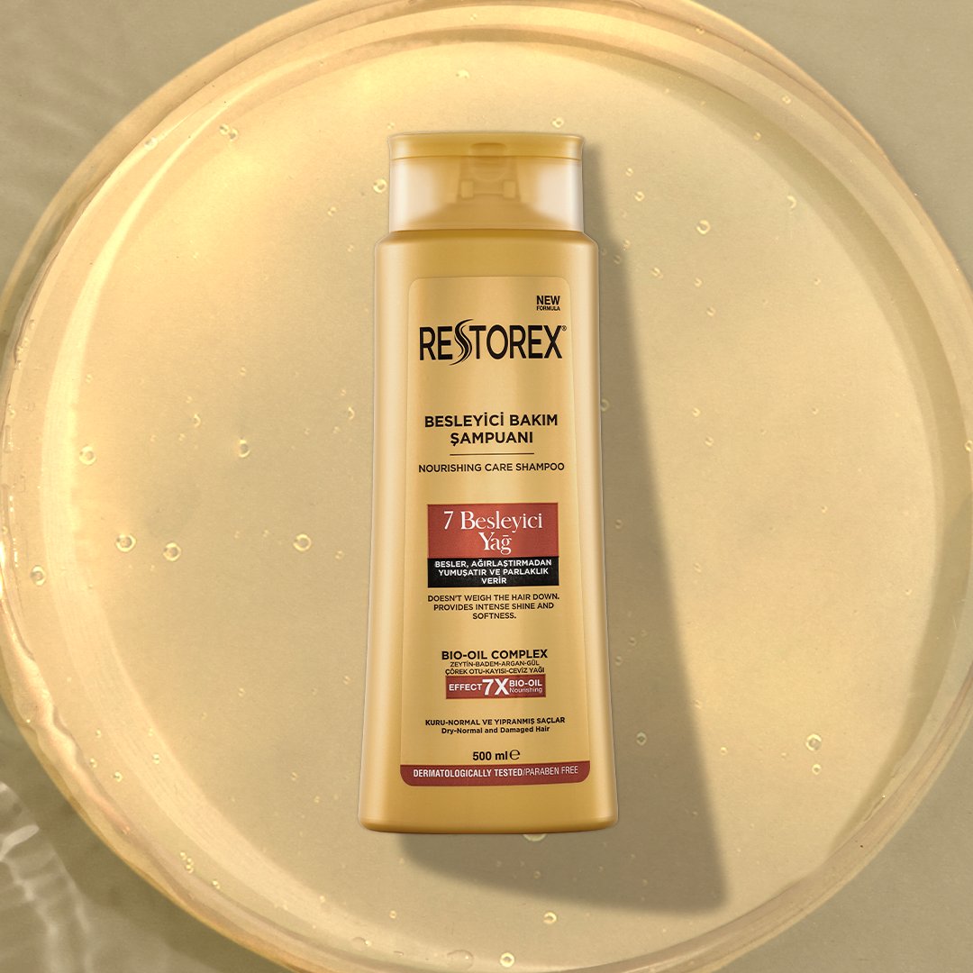 RestorexTr's tweet photo. Restorex 7 Besleyici Bakım Şampuanı, içeriğindeki 7 yağ ile saçları ağırlaştırmadan kökten uca besler ve güçlendirir. İpeksi bir yumuşaklık ve parlaklık verir. 

Farkında Mısın? Sen farklısın! ⭐

Sana en yakın market ve parfümerilerde🏃🏻‍♀️! https://t.co/uOJVBF417l