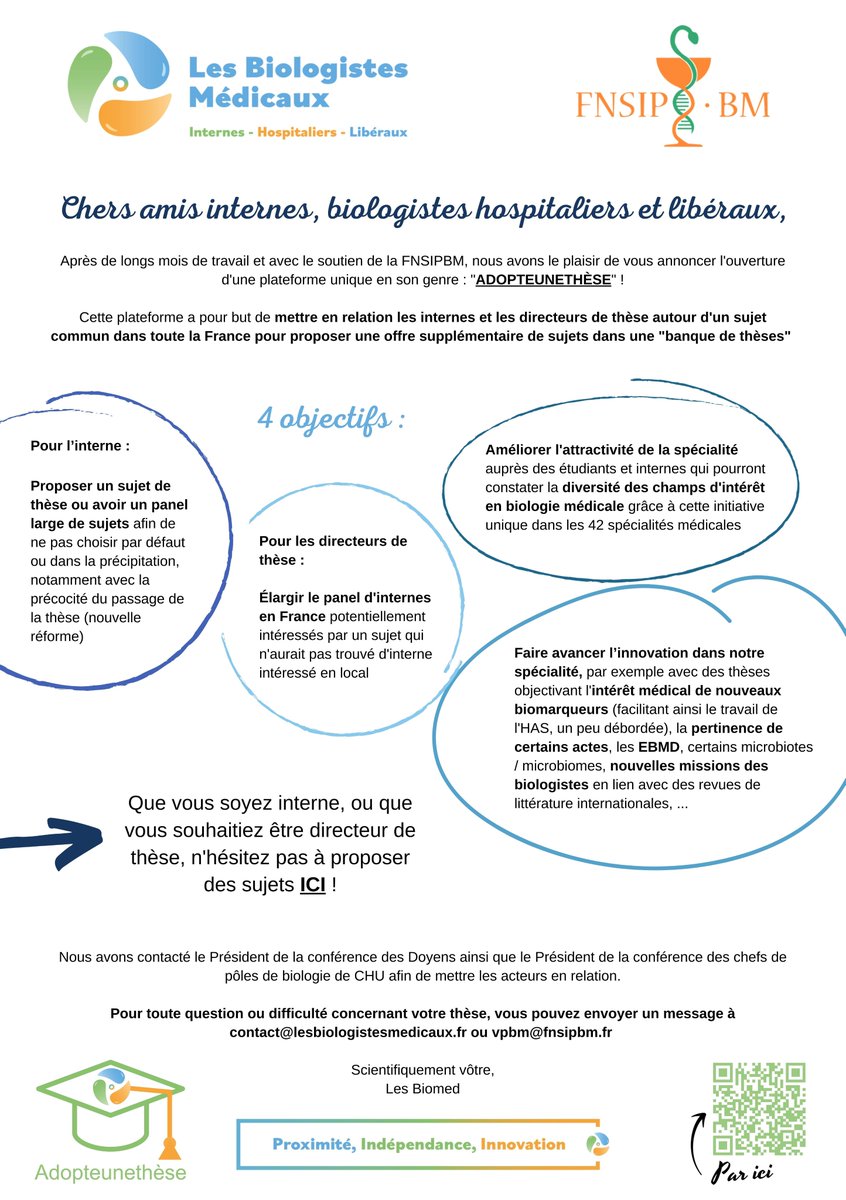🤩🤗 Découverte et inauguration d'une plateforme unique : ADOPTEUNETHÈSE ! >> lesbiologistesmedicaux.fr/internat/adopt… @fnsip_bm