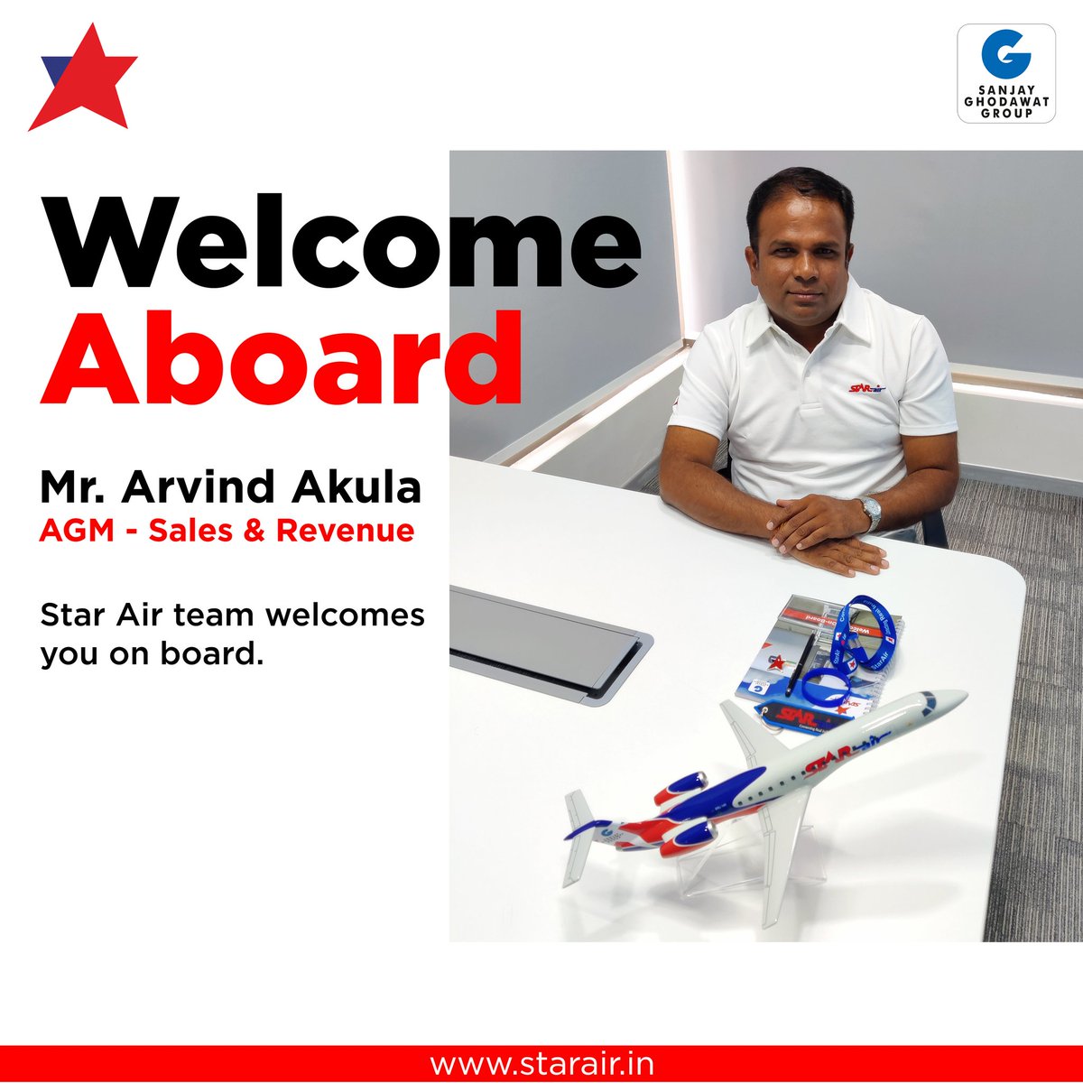 We're delighted to welcome Mr. Arvind Akula as the AGM of Sales & Revenue.

#OfficialStarAir #WeCare #ConnectingReallndia #FlyNonStop #FlyWithStarAir #SGGRising #IndianAviation #InstaAviation #Aviation #S5Constellation #Hi5S5 #FlyS5 #FlySmartWithS5 #WeAreS5