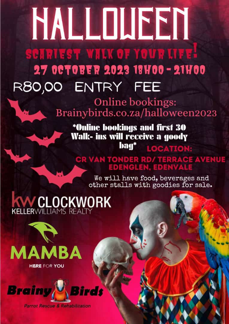 brainybirds_sa's tweet photo. It's our #Halloween fundraiser tonight. With South Africa in the #RWCFinal tomorrow we opted to have it tonight. #Joburg people come join us. Payment at the gate option available #whatsOn #nightMarket
@KwClockwork #mambasecurity
#iLoveEdnvale https://t.co/3OBVM3H8oM
