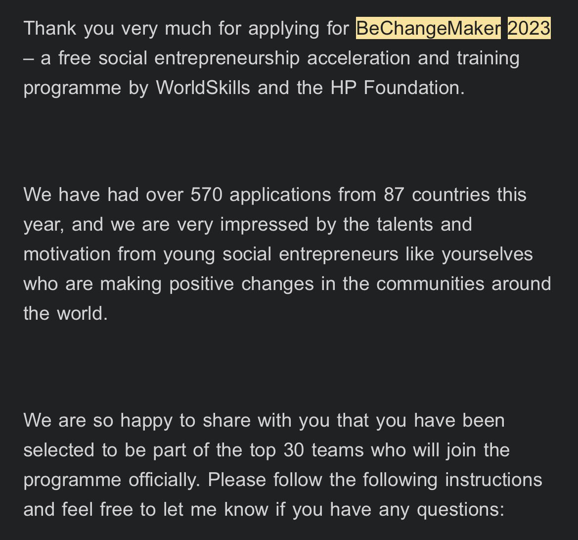 Ekopages_'s tweet image. We are proud to have been among the top 15 out of 572 incredible startups from 87 countries in the BeChangeMaker 2023 program

Thank you 4 being a part of our journey, and here&apos;s to the amazing opportunities that lie ahead! 🥂🎉 
@worldskills @HPLIFE_Program 
#BeChangeMaker2023