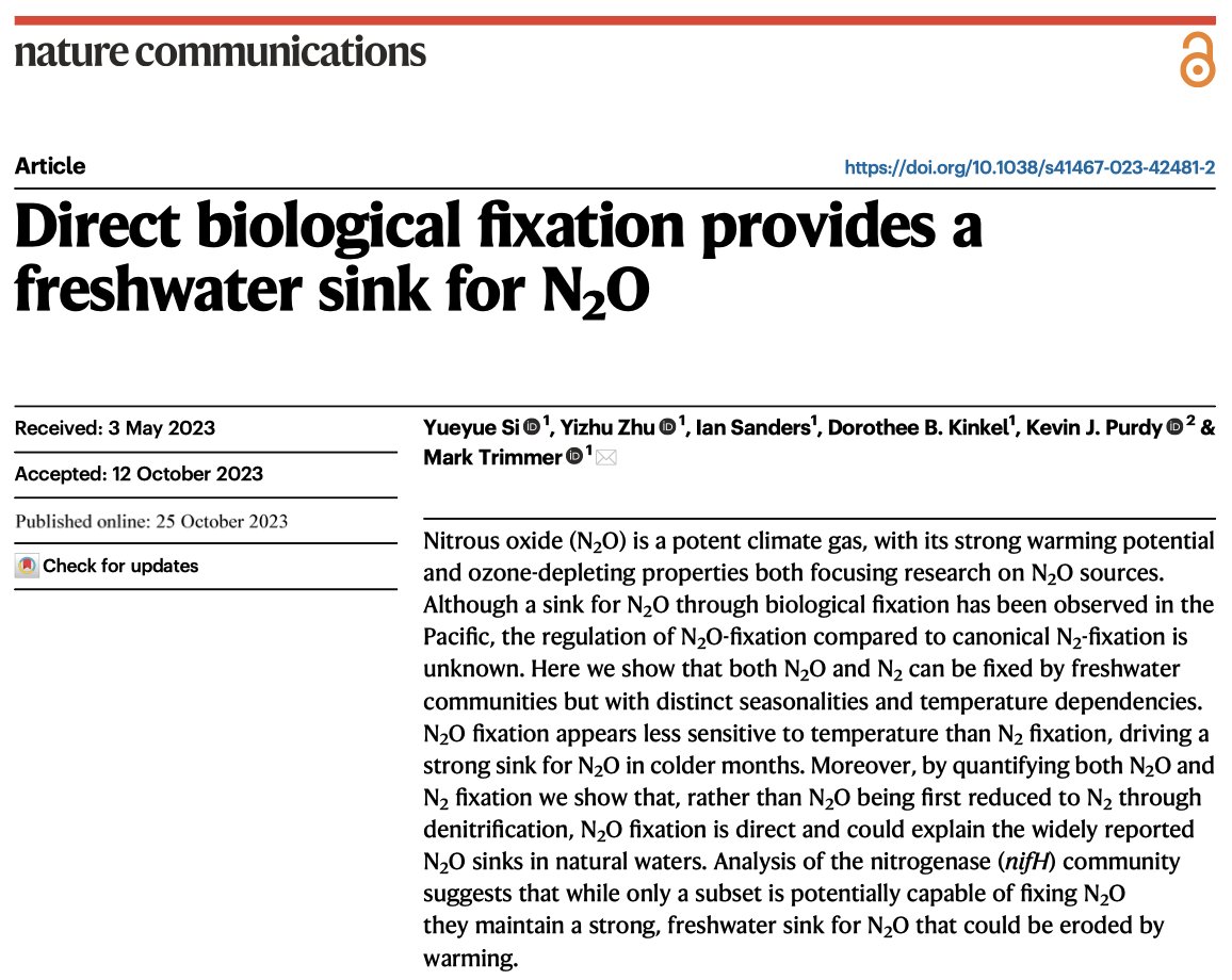 Yueyue Si (@yueyue_s1) on Twitter photo Our paper is out with <a href="/SpringerNature/">Springer Nature</a> in <a href="/NatureComms/">Nature Communications</a>!👩💻👩🔬🧪
Denitrification is still widely considered as the only natural sink for #NitrousOxide. Here we show how direct biological fixation provides an alternative sink for this potent climate gas.
nature.com/articles/s4146… Our paper is out with <a href="/SpringerNature/">Springer Nature</a> in <a href="/NatureComms/">Nature Communications</a>!👩💻👩🔬🧪
Denitrification is still widely considered as the only natural sink for #NitrousOxide. Here we show how direct biological fixation provides an alternative sink for this potent climate gas.
nature.com/articles/s4146…