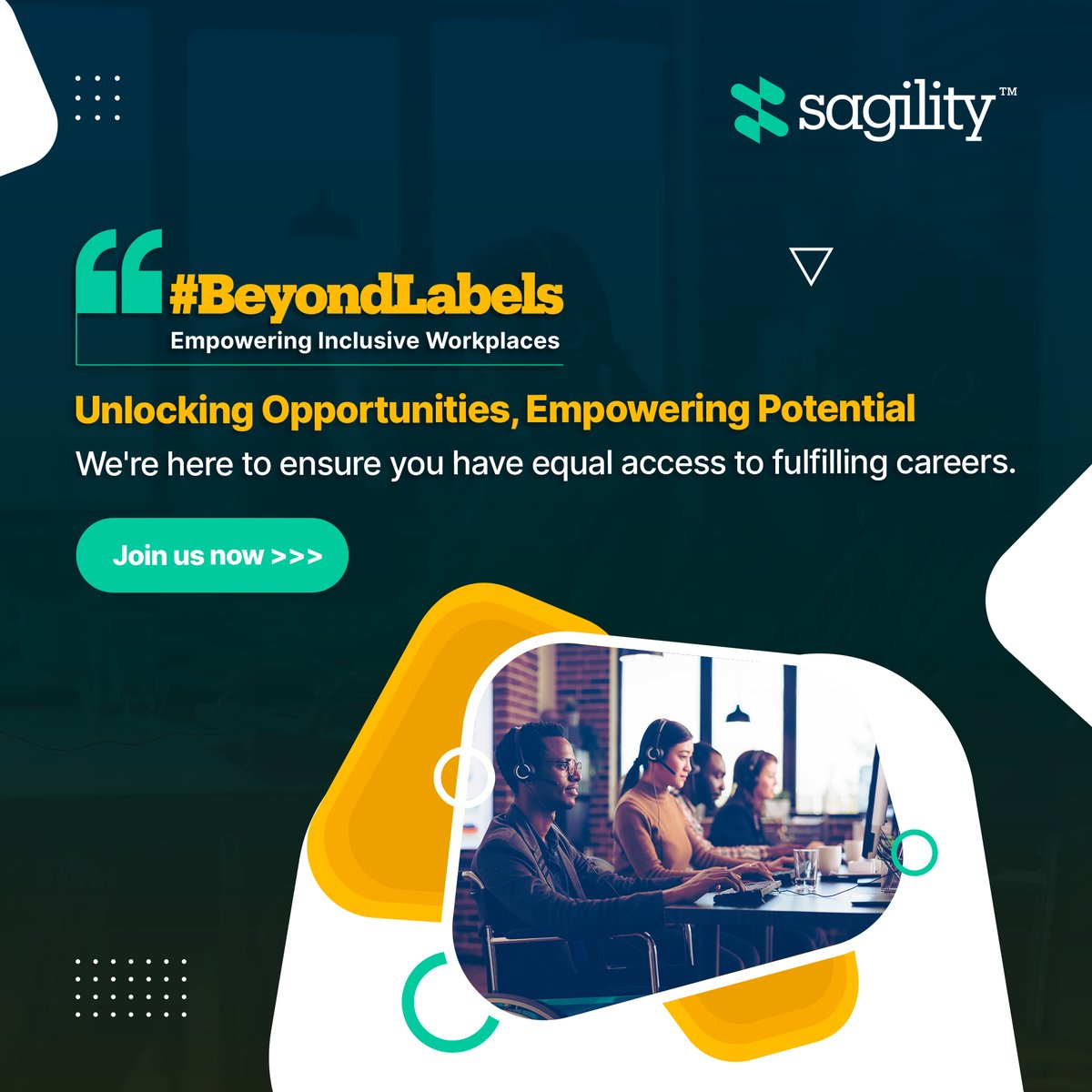 SagilityHealth's tweet photo. People with Disabilities often face barriers in accessing jobs.
At #Sagility, we're committed to unlocking opportunities and empowering their boundless potential. Join us now and be a part of an inclusive workplace.
Apply now: https://t.co/i5S46Nzgee
#BeyondLabels #PWDJobs https://t.co/0SVlzRIPPl