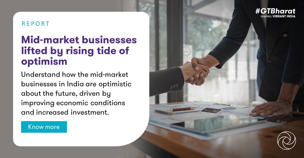 GrantThorntonIN's tweet photo. India's economic outlook is more positive than the global norm, with 78% of Indians expressing optimism in the first half of 2023, compared to the global average of 67%.
Learn more: https://t.co/3pM1oyw7tx
#MidMarket #EconomicOptimism #GTBharat #IndianEconomy https://t.co/HxTn8soOUC