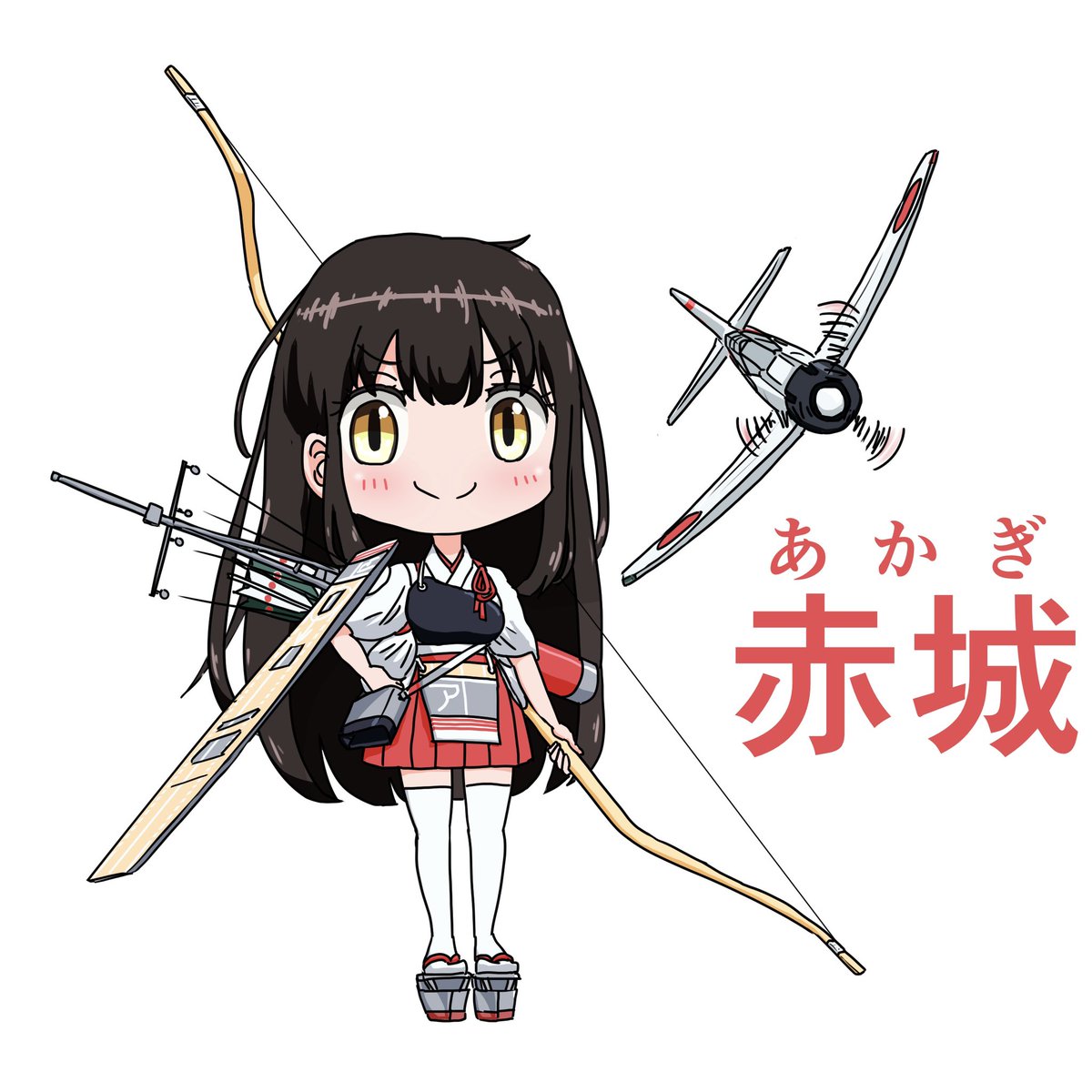 akagi (kancolle) 1girl long hair weapon solo muneate thighhighs bow (weapon)  illustration images