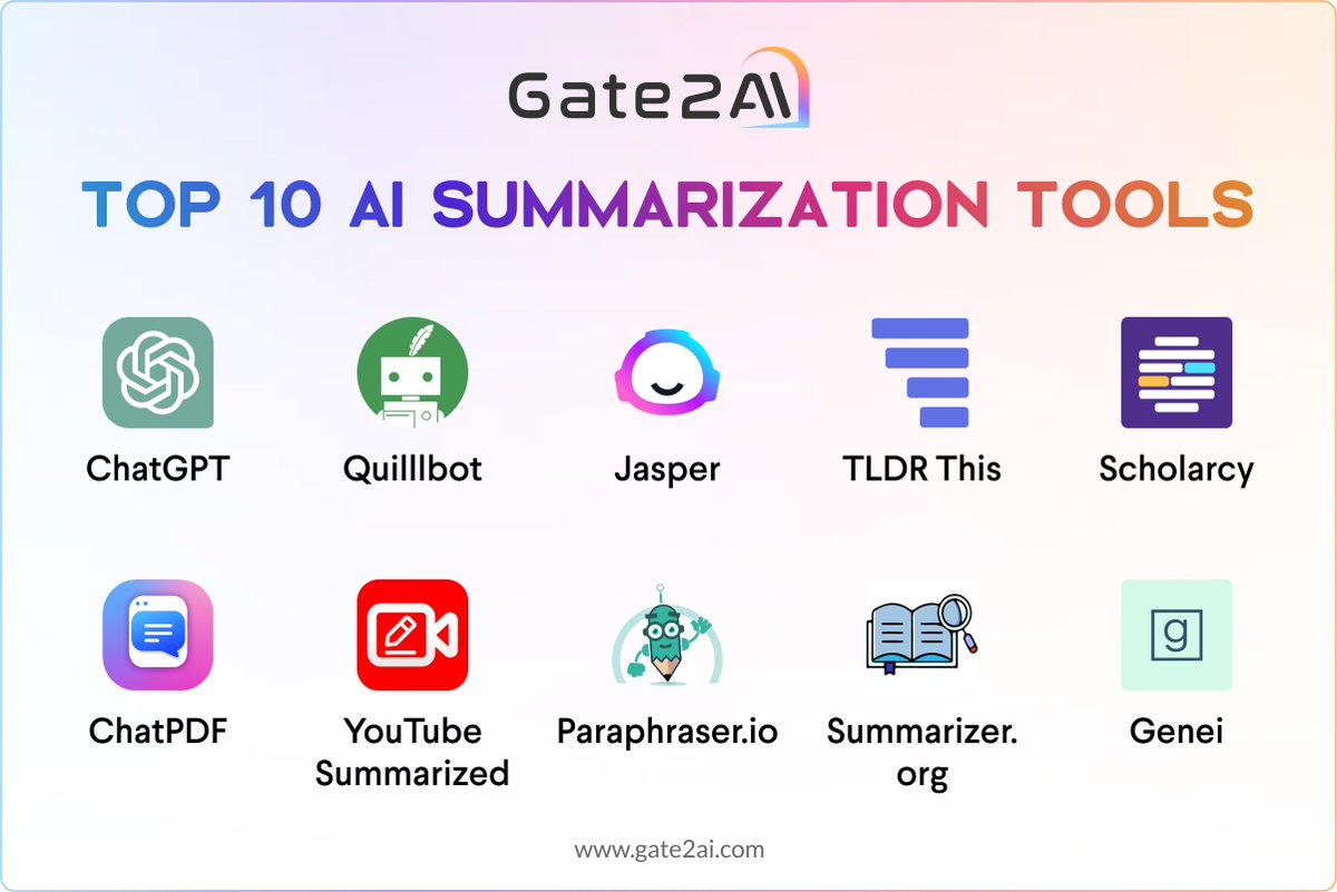 gate2ai's tweet image. 🎉🤖 Looking to condense long reads into quick insights? 

Check out our &quot;Top 10 AI Summarization Tools&quot; for the rescue! 📝✨

👇 Dive into the thread for the full scoop! 🧵
 
🔗 For even more magic, head over to  gate2ai.com🌟

#AISummarization #Top10Tools…
